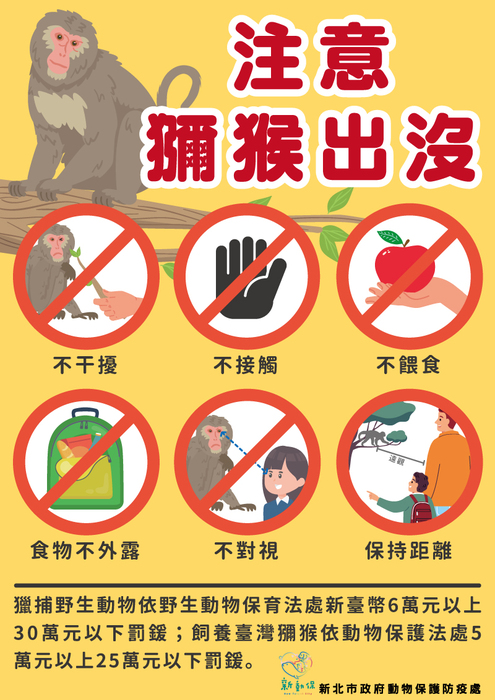 臺灣獼猴防治手冊及注意原則,請協助宣導,如說明圖片